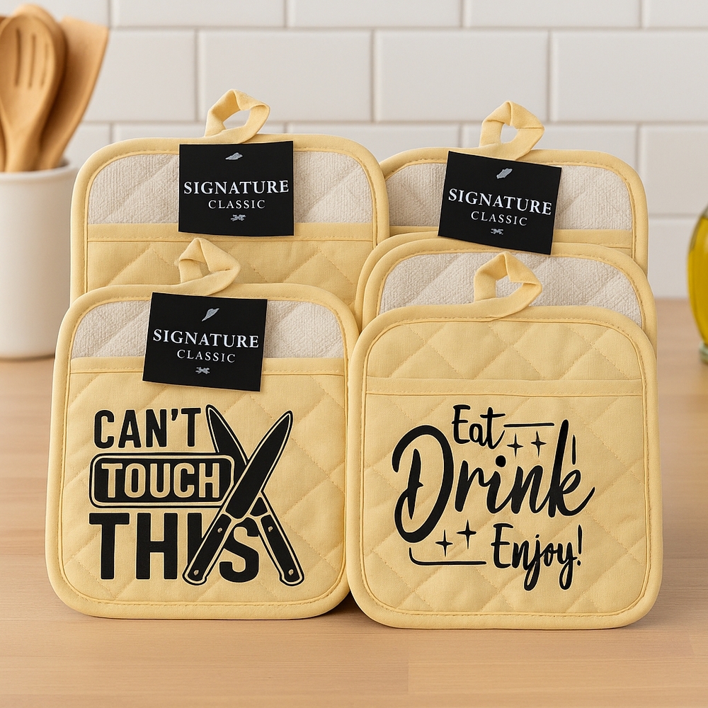 Novelty Pot Holders Yellow Set Of 6